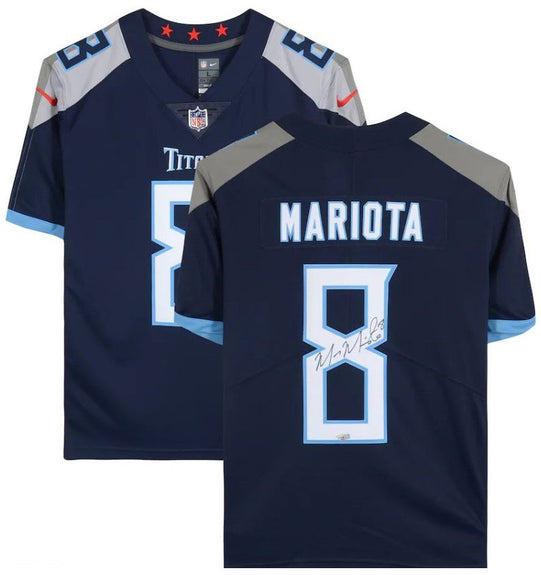 Marcus Mariota<br>Tennessee Titans<br>Original signiertes Nike Navy Blue Limited Jersey